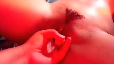 Indian teen fucks her hairy pussy and gets cum on her lips