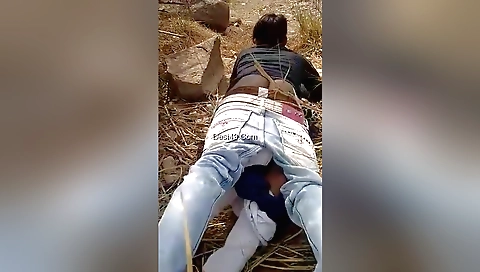 Desi randi in sexy red lingerie rides a cock outdoors