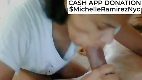 Brunette girl with a sexy face gets a big creampie