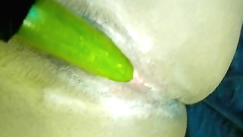 Amateur solo girl sucks a cucumber and does a cumshot