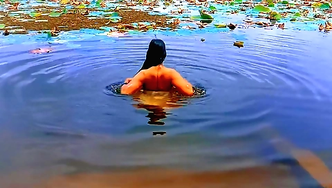 Cute brunette milf in a white lingerie in bathroom