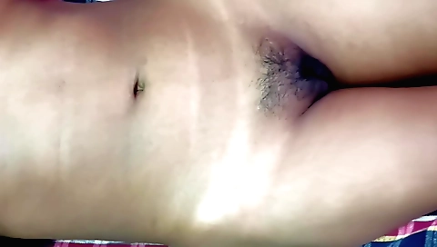 Solo girl rubbing her hairy pussy in a sexy outfit