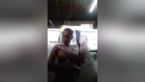Indian chick bathing and stretching her body on web camera