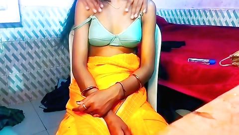 Busty brunette masseur works on her tits in the web cam