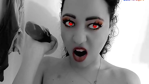 Halloween vampire masturbating and getting a cumshot