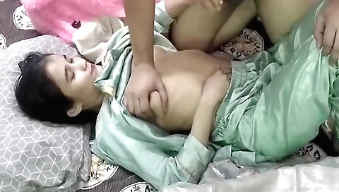 Brunette is making a homemade video with her boyfriend