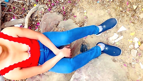Indian college girl enjoys outdoor fucking in a forest