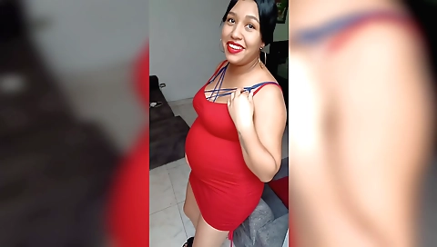 Buxom brunette milf with big tits gives her husband some handjob