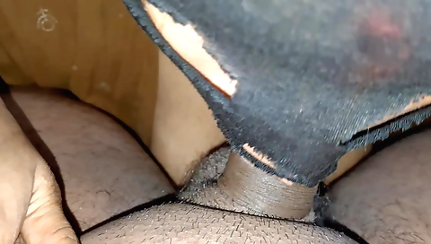 Amateur brunette with hairy bush and sexy round boobs