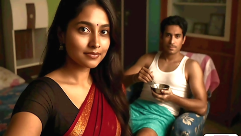 Indian girl with small tits and big boobs in an outdoor setting