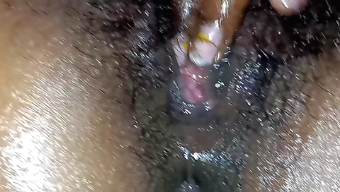 Indian chick with hairy pussy fucks herself with toy