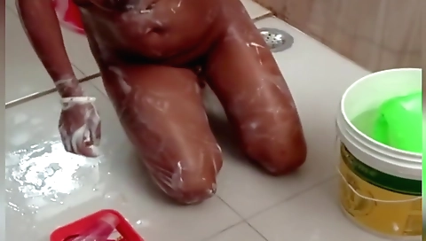 Indian chick with a nice booty bathing in the shower